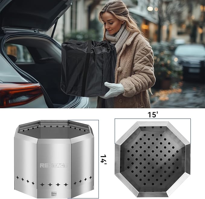 Smokeless Fire Pit 21 Inch, Outdoor Fire Pit for Patio, Portable Stainless Steel Camping Fire Bowl with Adjustable Airflow, Dual-Layer, Removable Ash Pan, Carry Bag Included