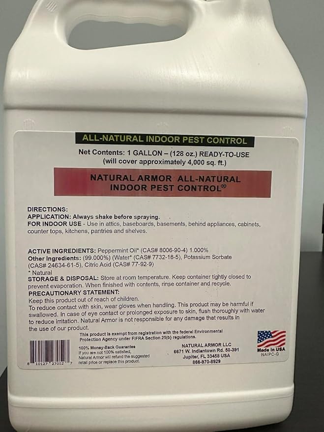 Peppermint Repellent for Indoor Pest Control - All Natural & Safe Spray for Outdoor Use. Natural Armor Indoor Pest Control. 128 Oz Gallon, Refill