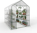Greenhouse, 57 x 85 x 77'' Greenhouses for Outdoors, with Mesh Side Windows, PE Cover, 8 Shelves, Heavy Duty Walk in Green House for Backyard Garden Indoor, White& Green Outside