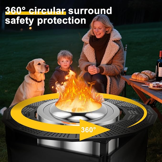 48 Inch Fire Pit Bonfire Surround for Solo St ove Yukon, Circular Safety Protection, Equipped with a Safety Support Frame to Prevent Direct Contact with The Ground
