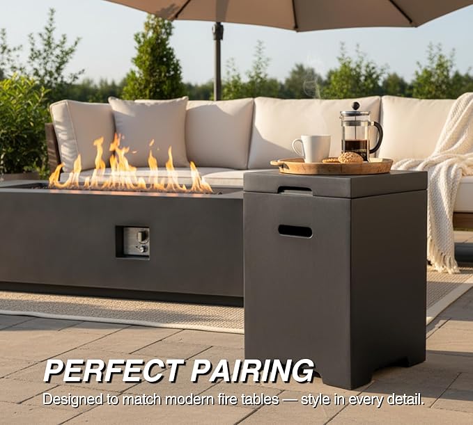 21-Inch Outdoor Propane Tank Cover, Small Side Table,Square Weatherproof Gas Tank Cover for Outdoor Fire Pit Table and Grill, Store 20lb Propane Gas Tank,Removable Lid,Dark Grey