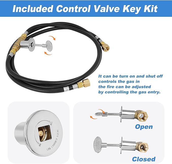 Skyflame Natural Gas Connection Hose, Complete NG Fire Pit Installation Kit from Burner to Natural Gas, Includes 1/2" Control Valve Key Set, 2 PCS 60" Connect Hoses