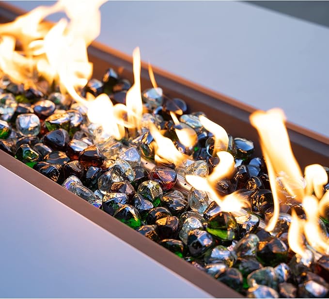 onlyfire 10-Pounds Fire Glass Diamonds for Propane Fire Pit, 1 Inch Blended Firepit Glass Rocks Stones for Gas Fireplace and Fire Pit Table, Emerald Green, Crystal Ice and Amber
