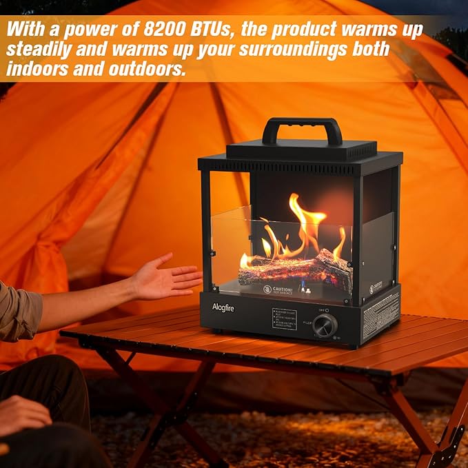 Portable Gas Fire Pit, 8200 BTU Propane Gas Heater and Outdoor Real Flame Tabletop Fire Bowl with Safety Protection for Camping, Fishing, Hiking