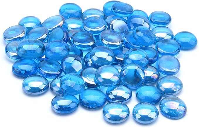 GasSaf Blue Fire Glass Beads for Outdoor Fire Pit, Fireplace, Replaces Existing Gas Logs & Lava Rocks, 3/4 Inch Glass(10 Pound)(Caribbean Blue Luster)