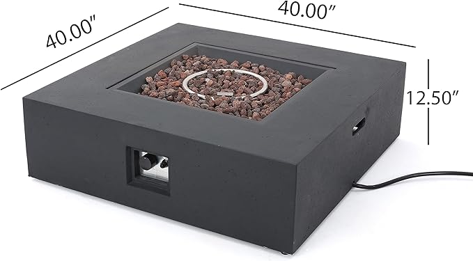 Propane Fire Pit Table, 40 Inch Firepits for Outside, Square Gas Fire Pit for Outside Patio, Propane Fire Table, 50000BTU, Dark Grey
