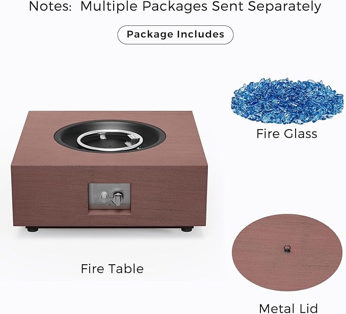 28 Inch Fire Pit Table Propane Fire Pit 40,000btu Gas Fire Pits for Outdoor Outside Patio with Burner Lid, Glass Rocks