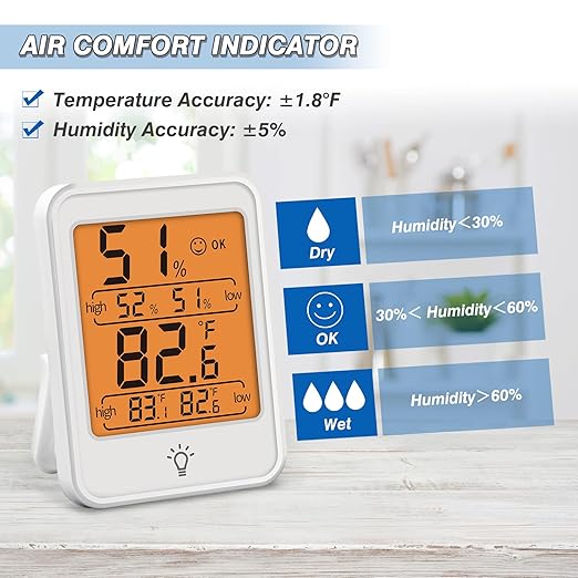 EAGLE PEAK Digital Hygrometer Thermometer Humidity Gauge with Backlight Display, Indoor Room Thermometer with Temperature Humidity Monitor for Nursery Room Greenhouse Basement, 2 Pack