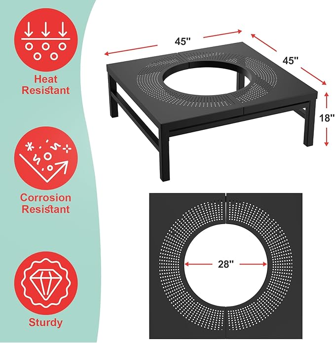 45 Inch Fire Pit Surround Tabletop for Solo Stove Yukon/Bonfire/Tiki Accessories, Smokeless Fire Pit Table & Dust Cover for Solo Stove and Other Wood Burning, Powder-Coated Steel Stove Table Surround