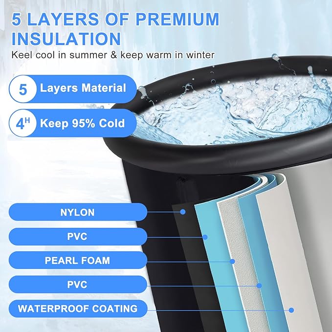 VINGLI 105 Gallon Inflatable Cold Plunge Tub with Cover for Home and Outdoor Recovery, Ice Bath Tub for Adult and Athletes, 5-Layer Insulation, Black