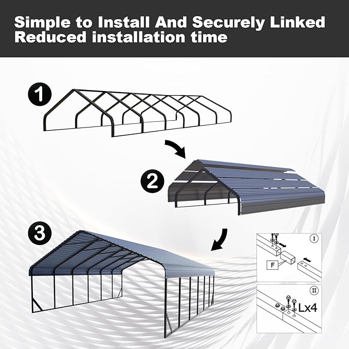 20x30 ft Metal Carport & Portable Garage, Heavy Duty with Galvanized Steel Roof & Frame - Large Tall Carports Canopy for Snow, Grey for Outdoor Garages
