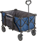 Gorilla Carts Collapsible Folding Outdoor Utility Wagon, 7 Cu Ft Oversized Bed, 150 lb Load Rating, Blue – Foldable Rolling Cart w/ Pockets & Cup Holders for Beach, Camping, Sports or Picnic