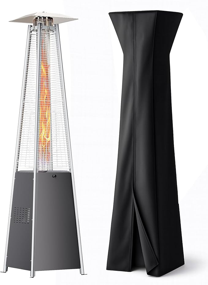 HUGROVE Pyramid Patio Heater, 48,000 BTU Rapid Heating Outdoor Propane Heater With Wheels and Weatherproof Cover, Triple Protection System for Patio, Backyard, Garden, Pool