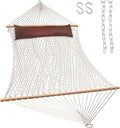 Lazy Daze Hammocks 12FT Double Rope Hammocks, 2 Person Hand Woven Cotton Hammock with Pillow and Spreader Bar for Outside, Patio, Poolside, FIT 13-15 Foot Stand, Max 450 Lbs, Natural, 141 x 57 inches