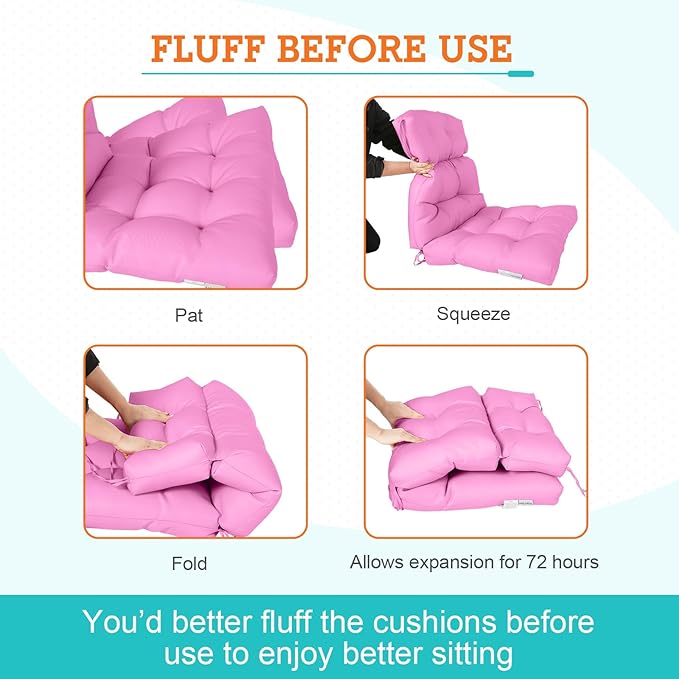 EAGLE PEAK Tufted Outdoor/Indoor High Back Patio Chair Cushions, Set of 2, 46'' x 22'', Pink