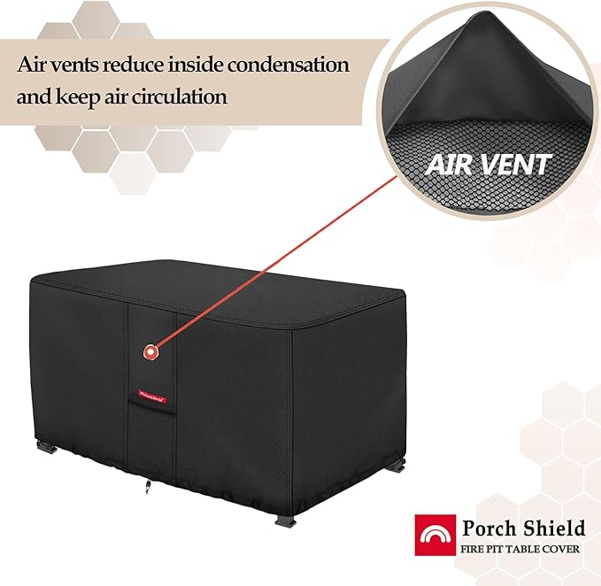 Porch Shield Patio Fire Pit Cover - Waterproof 600D Outdoor Rectangular Fire Table Cover Deck Box Protector - 52 x 34 inch, Black