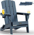 Folding Adirondack Chair 1 Pack, HDPE All-Weather Fire Pit Chairs, Plastic Adirondack Chairs with 2 Cup Holder, Outdoor Lawn Chair for Patio Garden (New Blue)