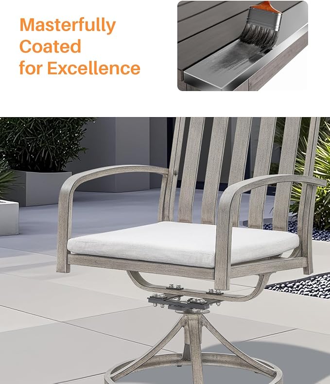 SEEHILL Aluminum Patio Dining Chairs Set of 2, 360°Swivel Outdoor Dining Chairs with Washable Cushions, Deep Seating Swivel Chairs Patio Furniture Set for Deck, Balcony, Garden, Poolside, Limed Oak