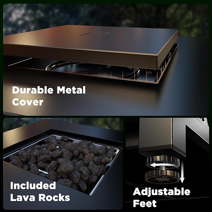 Ciays Propane Fire Pits 28 Inch Outdoor Gas Fire Pit Table, 50,000 BTU Steel Fire Table with Lid, Add Warmth and Ambience to Gatherings and Parties On Patio Deck Garden Backyard, Black
