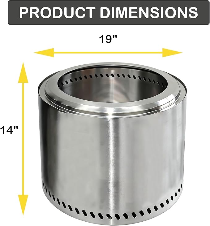 19" Smokeless Fire Pit with Air Switch, Wood Burning Portable Stainless Steel Outdoor Firepit with Removable Ash Pan for Camping, Backyard, Patio & Picnic