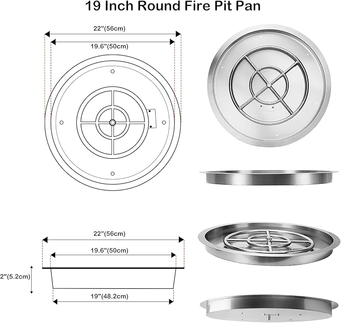 Stanbroil 19-Inch Round Fire Pit Burner Pan, Drop-in Gas Fire Pit Inserted for DIY Natural & Propane Gas Fire Table, Stainless Steel Firepit for Outside, BTU 92,000 Max