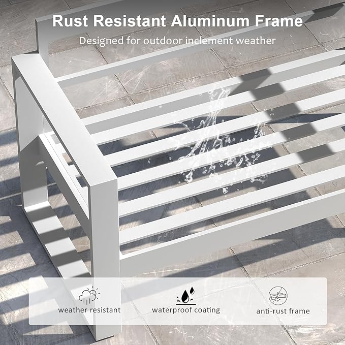 LayinSun 4 Pieces Aluminum Outdoor Patio Furniture Set, Metal Modern Conversation Sofa Set with Coffee Table and Washable Thick Cushions for Porch, Backyard, Deck