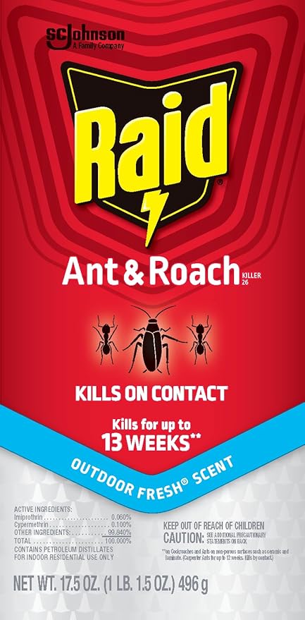 Raid Ant & Roach Killer Spray For Listed Bugs, Keeps Killing for Weeks, Fresh Scent, 17.5 oz