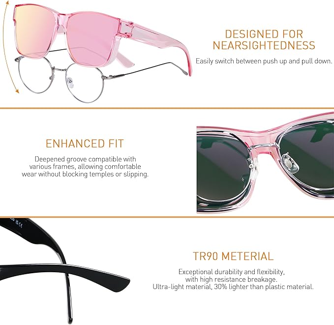 ANDWOOD Fit Over Glasses Polarized Sunglasses for Women Men Oversized Square Shades UV400 Protection