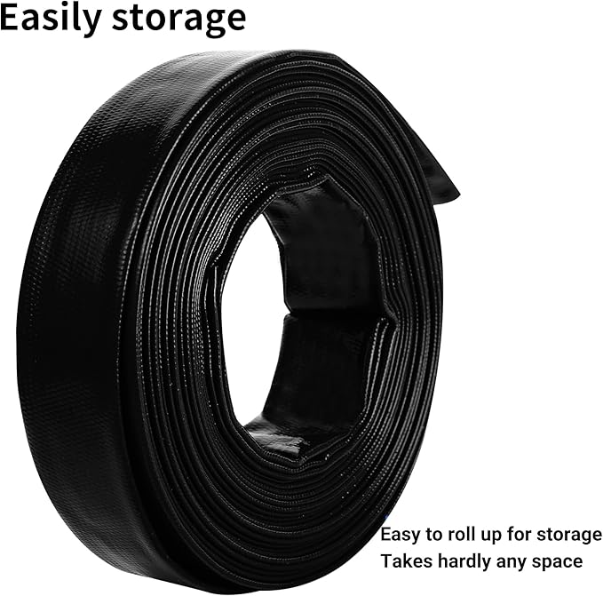2" x 100 FT Pool Backwash Hose, Black Heavy Duty Reinforced PVC Lay Flat Water Discharge Hose for Swimming Pool Filter Pump,with 2 Clamp