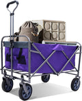 150 LBS Collapsible Wagon Cart, Large Capacity Utility Cart with All-Terrain Wheels, for Camping, Garden, Shopping and More, Purple