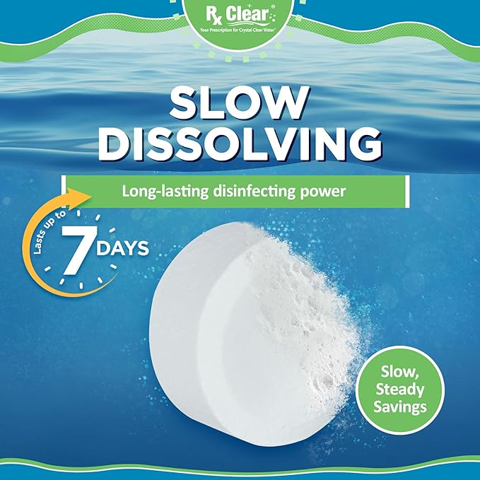 Rx Clear 1" Inch Chlorine Tabs | 50 Pounds | Use Tablets as Bactericide, Algaecide, & Disinfectant in Swimming Pools | Stabilized, Long Lasting, Slow Dissolving, & UV Protected
