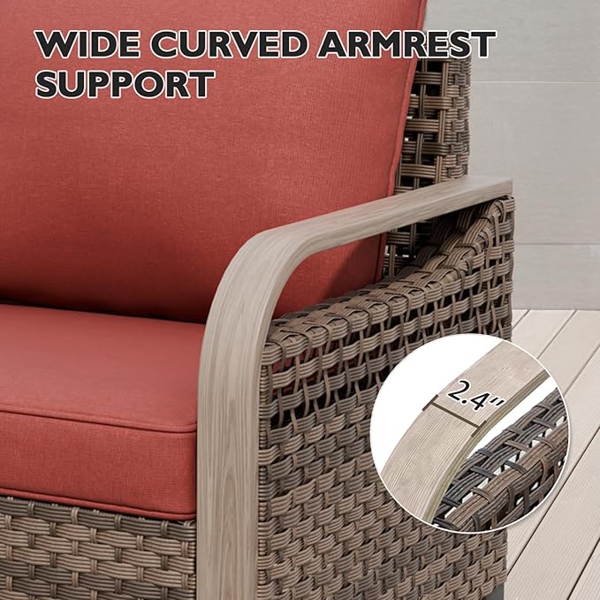 EAGLE PEAK Modern Wicker Outdoor Glider Rocking Chair, Swivel Rocker, Rattan Patio Furniture for Yard Deck Porch Garden, 1 Chair, Brown/Red