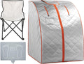 ZONEMEL Infrared Sauna, 1 Person Full Body Sauna, 3 Far Infrared Heating Panels, Remote Control, Built-in Foot Pad, Hand Pocket, Portable Folding Chair (L 27.6’’ x W 31.5’’ x H 37.8’’, Silver Orange)