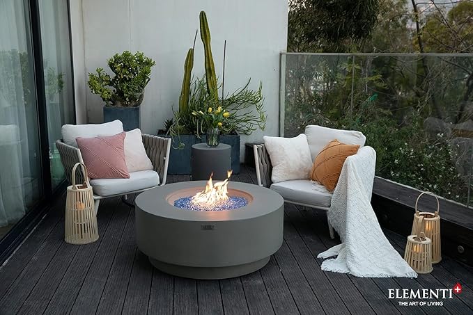 AMS Fireplace | Elementi Plus | Colosseo | Round Light Gray Concrete Natural Gas Fire Table Pit (Natural Gas)
