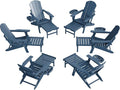 Adjustable Adirondack Chair with Retractable Ottoman Set of 6, HDPE Folding Adirondack Chair with Cup Holder, All Weather Fire Pit Chair for Outdoor.
