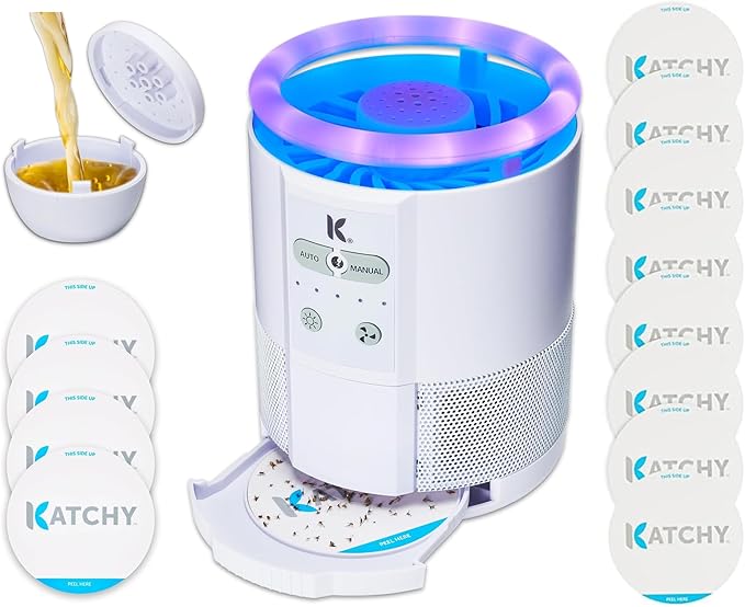 Katchy Duo Indoor Fruit Fly Trap (White) & 8 Pack Refillable Glue Boards