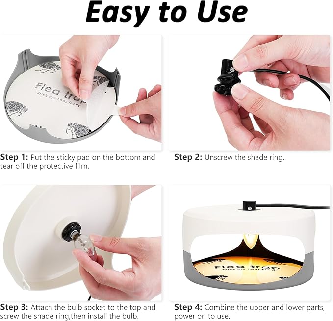 Flea Traps for Inside Your Home, 2 Pack Flea Trap with Sticky Pads Refills & Light Bulb Replacement, Odorless Natural Indoor Bed Bug Light Killer Insect Infestation Treatment Trap for Kids Pet