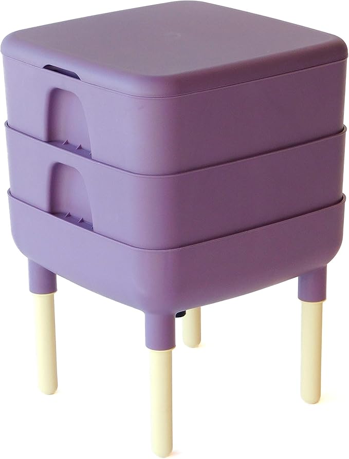 FCMP Outdoor - The Essential Living Composter, 2-Tray Worm Vermicomposter Bin (HF-LC4000v2-PUR) Plum