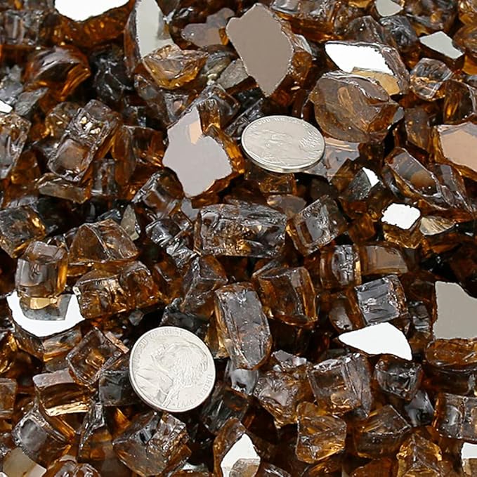 GRISUN 20 lbs Copper Fire Glass for Fire Pit, 1/2 Inch High Luster Reflective Fire Pit Glass for Natural or Propane Fireplace, Fire Table, Safe for Outdoors and Indoors Tempered Glass Rocks
