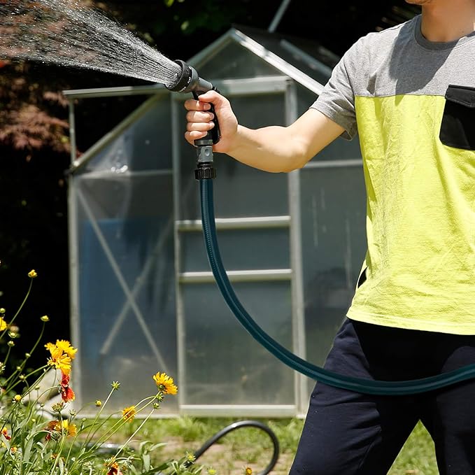 Worth Lead-in Green Garden Hose 5/8 in. x 25 ft. -Kink Free, No Leaking, Male/Female Fittings -Heavy Duty Durable Flexible Lightweight Water Pipe -Brass Aluminum Ends for Household & Yard Use