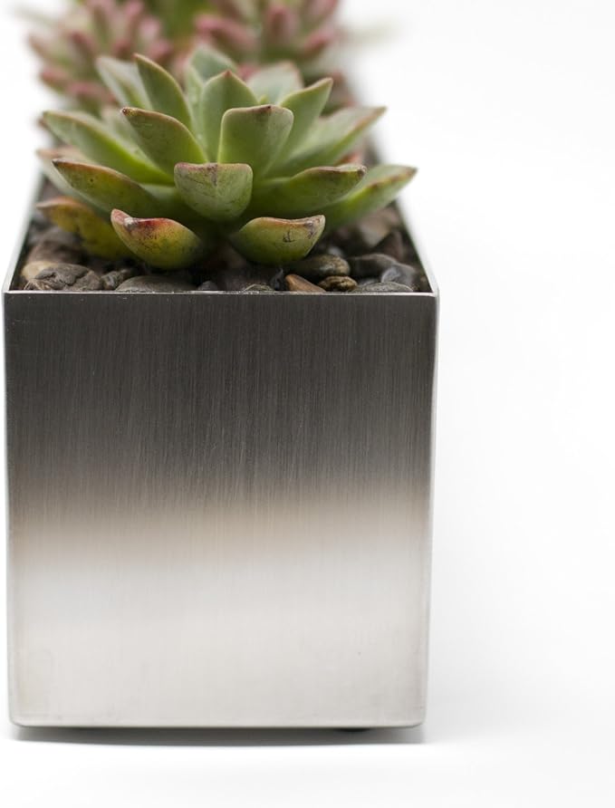 Buhbo Modern Trough Rectangle Planter 16 inch, Brushed Stainless Steel