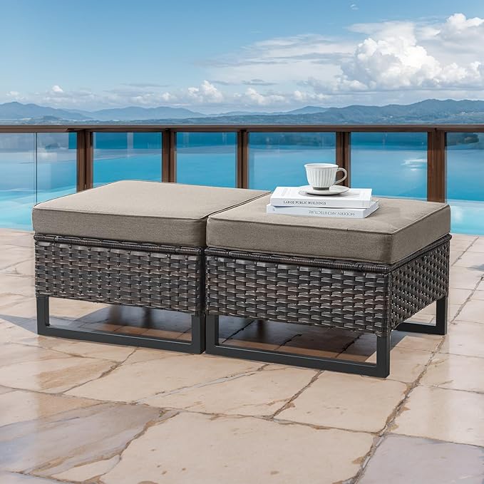 HUMMUH 9 Piece Patio Furniture Set PE Wicker Outdoor Sectional Sofa and Patio Swivel Chairs Outdoor Chairs Storage Box Ottomans for Porch,Garden,Backyard,Deck(Brown/Grey)