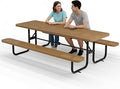 Commercial Heavy-Duty Metal Picnic Table - ADA Compliant, Adjustable Seats, Umbrella Hole (Brown, 8' Rectangular, Punched Steel)