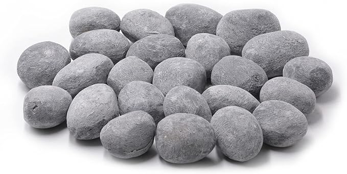 Stanbroil 24pcs Light Weight Ceramic Fiber Pebble Stones for Fire Pit and Fireplace - Grey