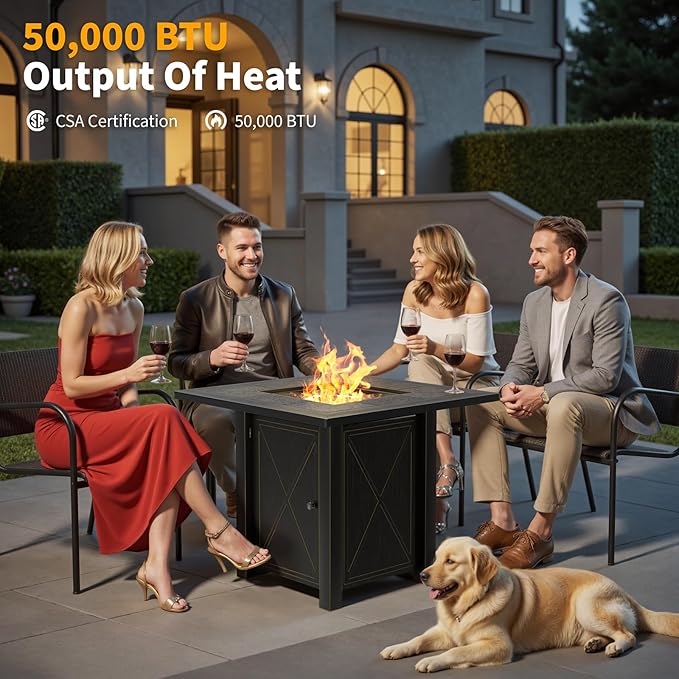 HOTEAGLE 30" Propane Fire Table with Premium Ceramic Tabletop, 50000 BTU Powerful Gas Firepit Table - Includes Lid and Lava Rocks, Ideal Outdoor Fire Fit for Dining, Party in Patio, Garden, Yard