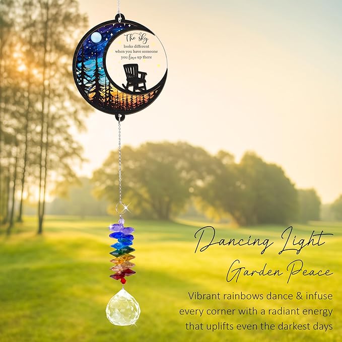 GIFTELIX Memorial Suncatcher - Moon Chair Ornament - Sympathy Gift for Loss of Loved One - Bereavement Gifts - Condolence Gift - Memorial Rainbow Maker - Remembrance Ornament - Funeral Keepsake