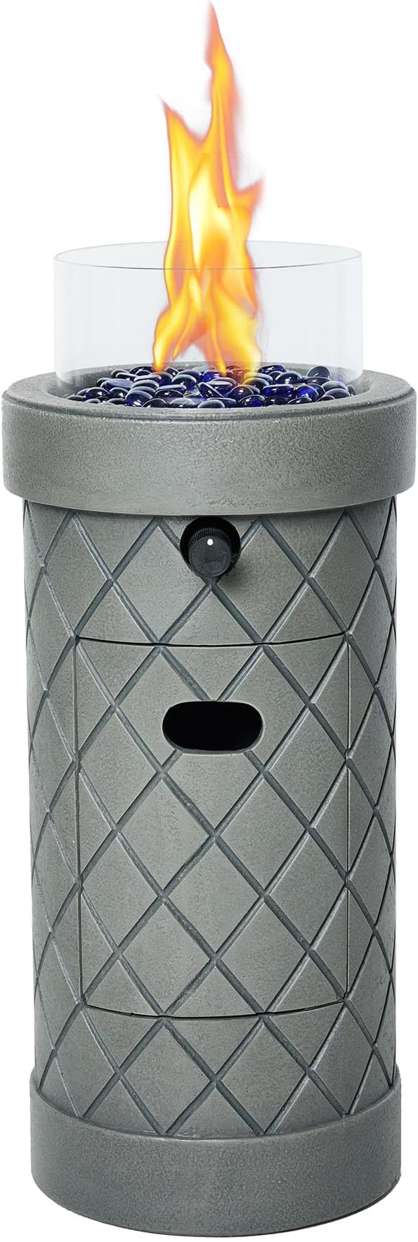 1Lb Column Propane Fire Pit, 10,000 BTU Gas Fire Pit, Outdoor Firepit for Patio w/Wind Glass Shield, Glass Rocks