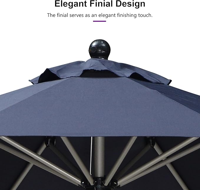 PURPLE LEAF 9' Round Patio Umbrella with Tilt Adjustment, Outdoor Table Umbrella Champagne Aluminum Frame, Market Umbrella Pool Umbrella for Deck Garden, Patio, or Poolside