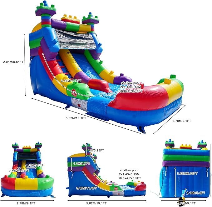 Semi Commercial Inflatable Water Slide for Big Kids 8-12 or Adults,Outdoor Use,High Slide with Shallow Pool,Backyard Water Play Slide,19‘ × 9’ ×13‘ (Without Blower)