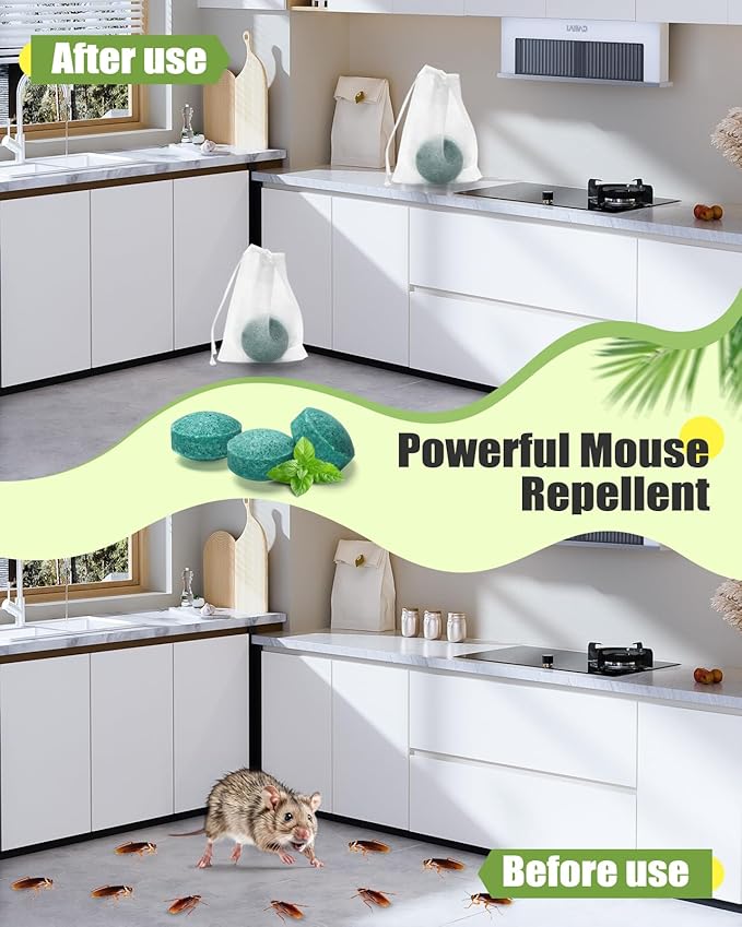 Mouse Rodent Repellent, 24 Pack Peppermint Oil Moth Balls for Rodents Indoor Outdoor Use, Safety for Humans & Pets, Squirrel Repeller, Spiders, Defense for Car Engines House